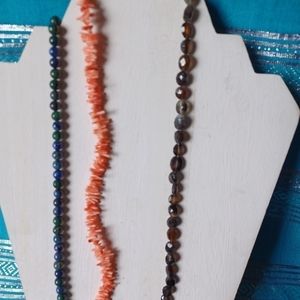 1 Strand Azurite, 1 Strand Fangia Coral, 1 Strand Faceted Smoky Quart